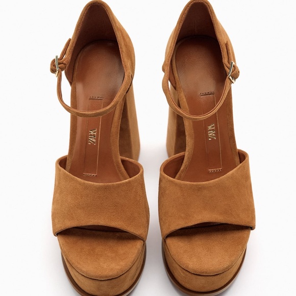 Zara Chunky Brown Suede Platform Sandals new with tags and bag - Picture 6 of 7